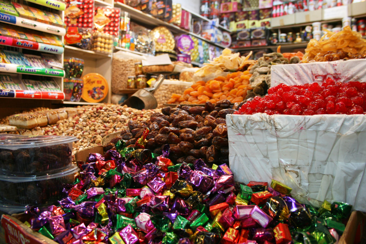 A lively candy store in Via Dolorosa